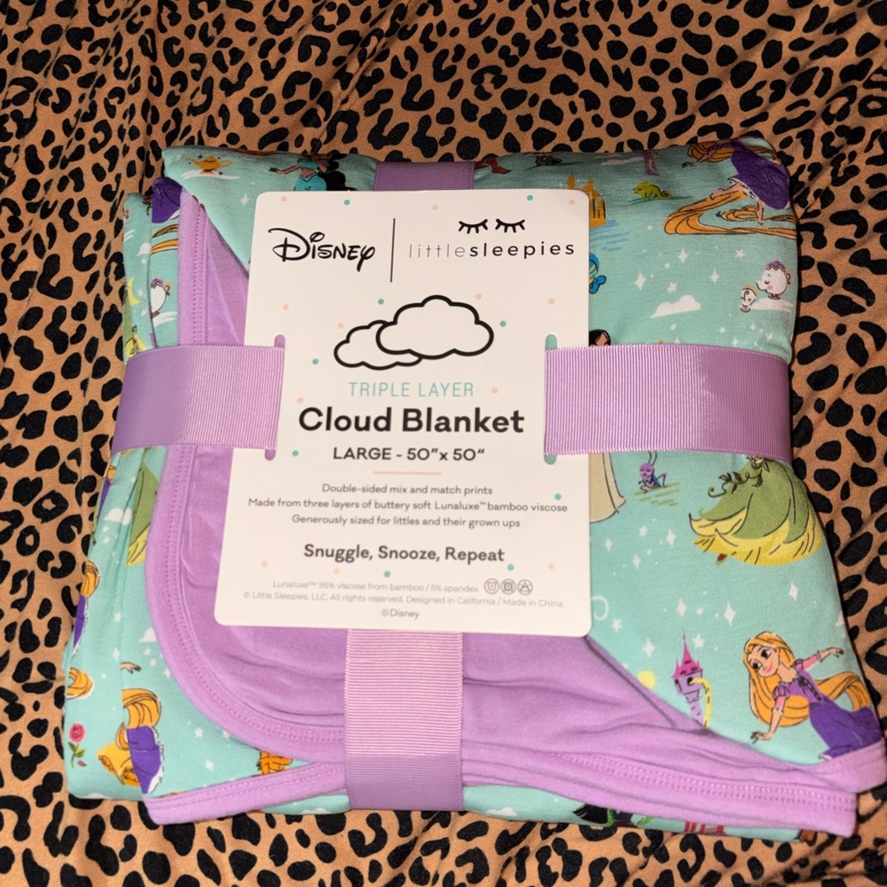 Disney Triple Layer Cloud Blanket - Turquoise & Lavender Princess Print